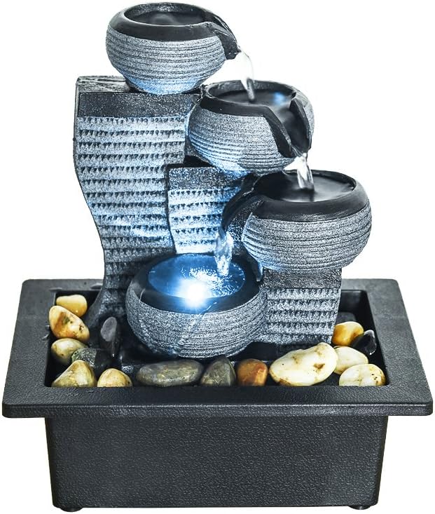 Indoor Fountains & Accessories - SunJet 4-Tier Desktop Water Fountain Submersible Pump Indoor Decoration – Portable Tabletop Decorative Waterfall Kit - Soothing Relaxation, Zen Meditation Ambient Office Home (10