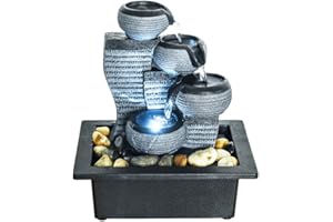 SunJet 4-Tier Desktop Water Fountain Submersible Pump Indoor Decoration – Portable Tabletop Decorative Waterfall Kit - Soothing Relaxation, Zen Meditation Ambient Office Home (10" H-Right) Gray