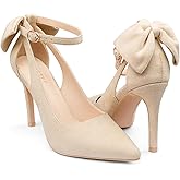 COLETER Womens Bow Knot High Heels Pointed Toe Stiletto Ankle Strap D'Orsay Pumps Bow Evening Dress Shoes
