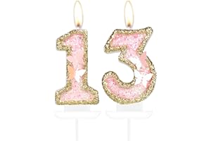 iNINGER Birthday Candle,Butterfly 13th Birthday Party Decorations for Women/Girl,Gold Pink Birthday Number 13 Candle,2.75" Large Glitter Birthday Candles Wedding Cake Topper Anniversary Party Decor