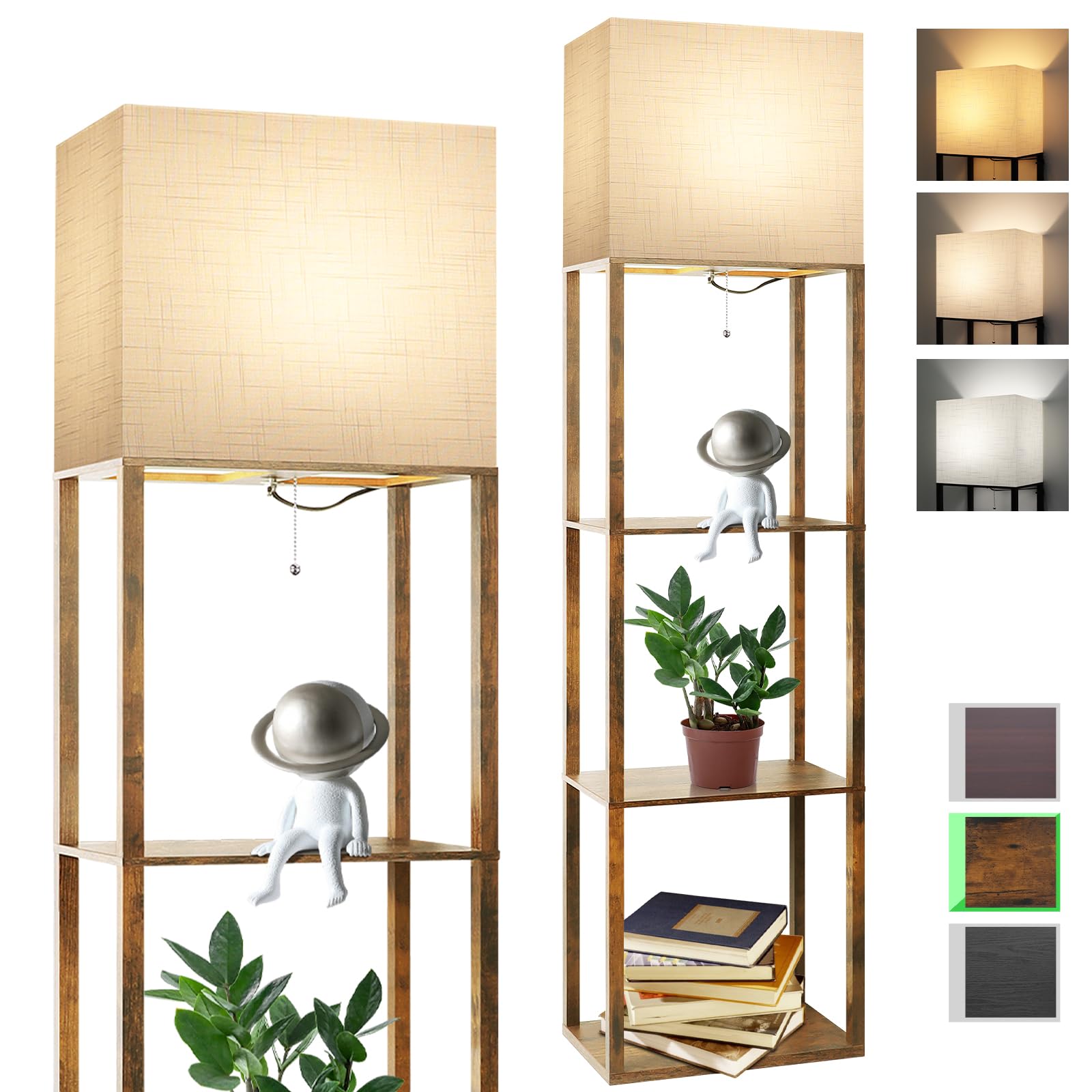 Photo 1 of RUNTOP Plus Floor Lamp with Shelves, Modern Shelf Floor Lamp with 15W 3CCT LED Bulb and Memory Function, Wide Shelf Lamp for Display Storage, Standing Lamps for Living Room, Bedroom, Office, Corner