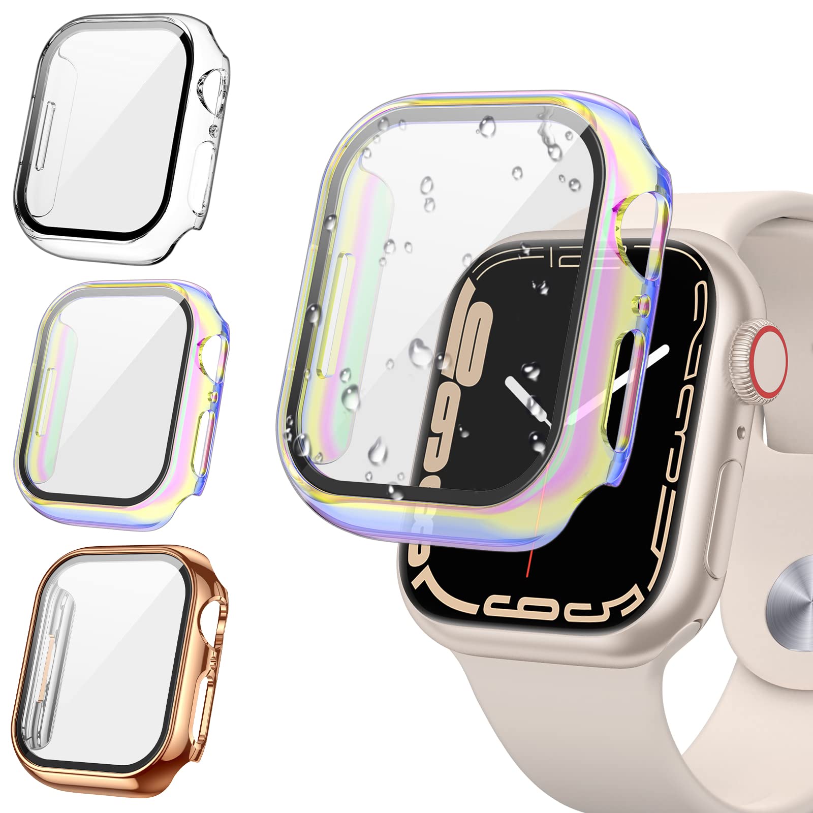 Tensea [3PCS for Apple Watch Screen Protector Case 41mm Series 9/8/7 Accessories, iWatch Protective Face Cover for Women Men, Tempered Glass Film Hard Bumper for iPhone Watch 41 mm