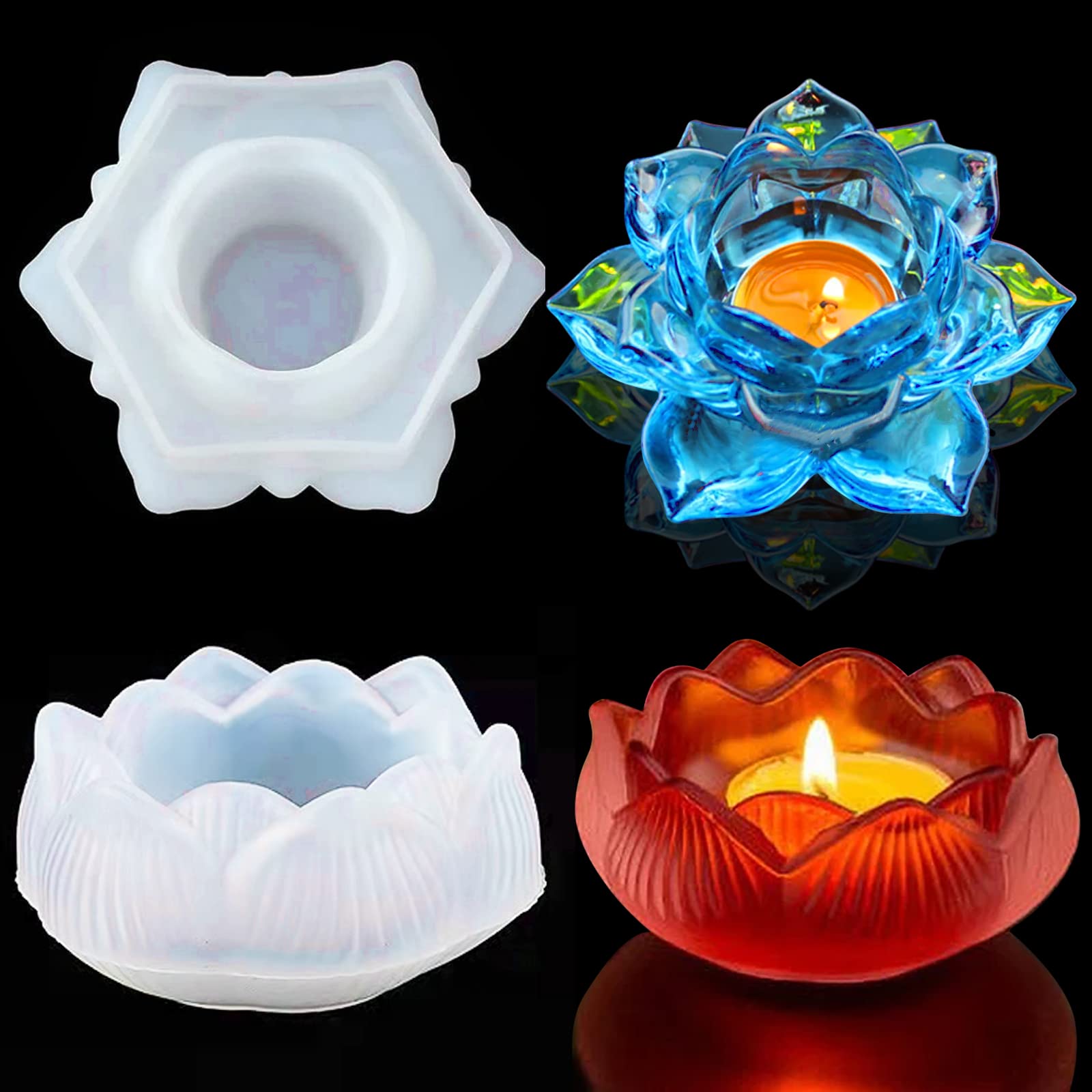 EPODA Epoxy Resin Moulds, 2Pcs Lotus Shape Candles Holder Silicone Resin Mold for Decorative Table Centerpieces, Perfect for Christmas and Holiday Gifts