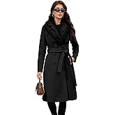 PAPILLON D'OR WEAR YOUR WINGS Women's Long Wool Coat - Double-Breasted Belted Trench with Detachable Faux Fur Collar