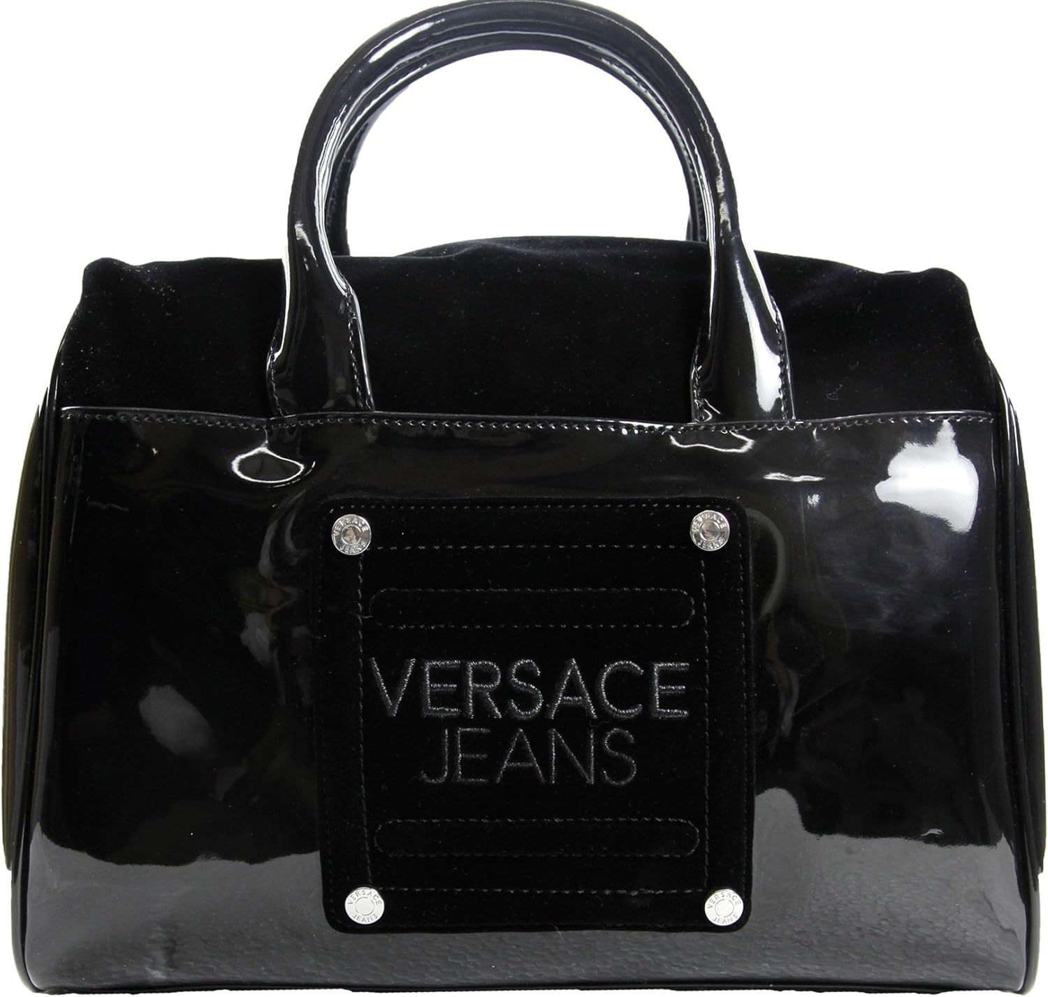Versace Jeans Black Patent Box Satchel Handbag Amazon.co.uk Clothing