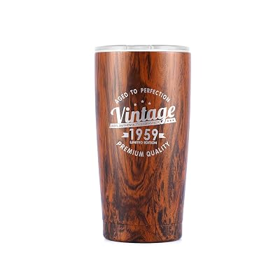 Vintage 1959 60th Birthday Gifts Men Women Insulated Stainless Steel Tumbler | 60 Year Old Presents 20 oz Wood Pattern | Best Gift for Mom Dad Wife