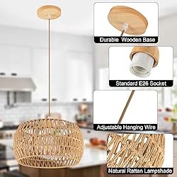 OCWHT Rattan Pendant Light Fixture Ceiling Bohemian