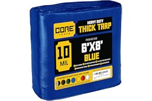 Core Tarps Heavy Duty 10 Mil Tarp Cover, Waterproof, UV Resistant, Rip and Tear Proof, Poly Tarpaulin with Reinforced Edges for Roof, Camping, Patio, Pool, Boat (Blue 6′ X 8′)