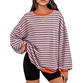 Trendy Queen Oversized Sweatshirt for Women 2026 Fall Crewneck Striped Long Sleeve Shirts Hoodies Cute Top Y2K Outfits