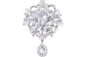 LAXPICOL Wedding Bridal Big Brown Crystal Rhinestone Bouquet Brooch Pin for Women Golden Tone