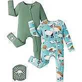 PATPAT Baby Footie Romper, Viscose from Bamboo, Long Sleeve, 2-Way Zipper, Fold-Over Mittens, Cuffs & Anti-Slip Grips