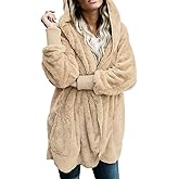 Dokotoo Womens 2025 Winter Long Sleeve Solid Fuzzy Fleece Open Front Hooded Cardigans Jacket Coats Outerwear with Pocket