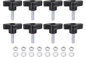 HARFINGTON 8pcs Tee Wing Knobs M6 x 20mm Metric Thread 36mm Z/T Head Plastic Handles Thumb Screws Hand Clamping Threaded Stud Knob Grip Thumbscrew with Nuts Washers, Black
