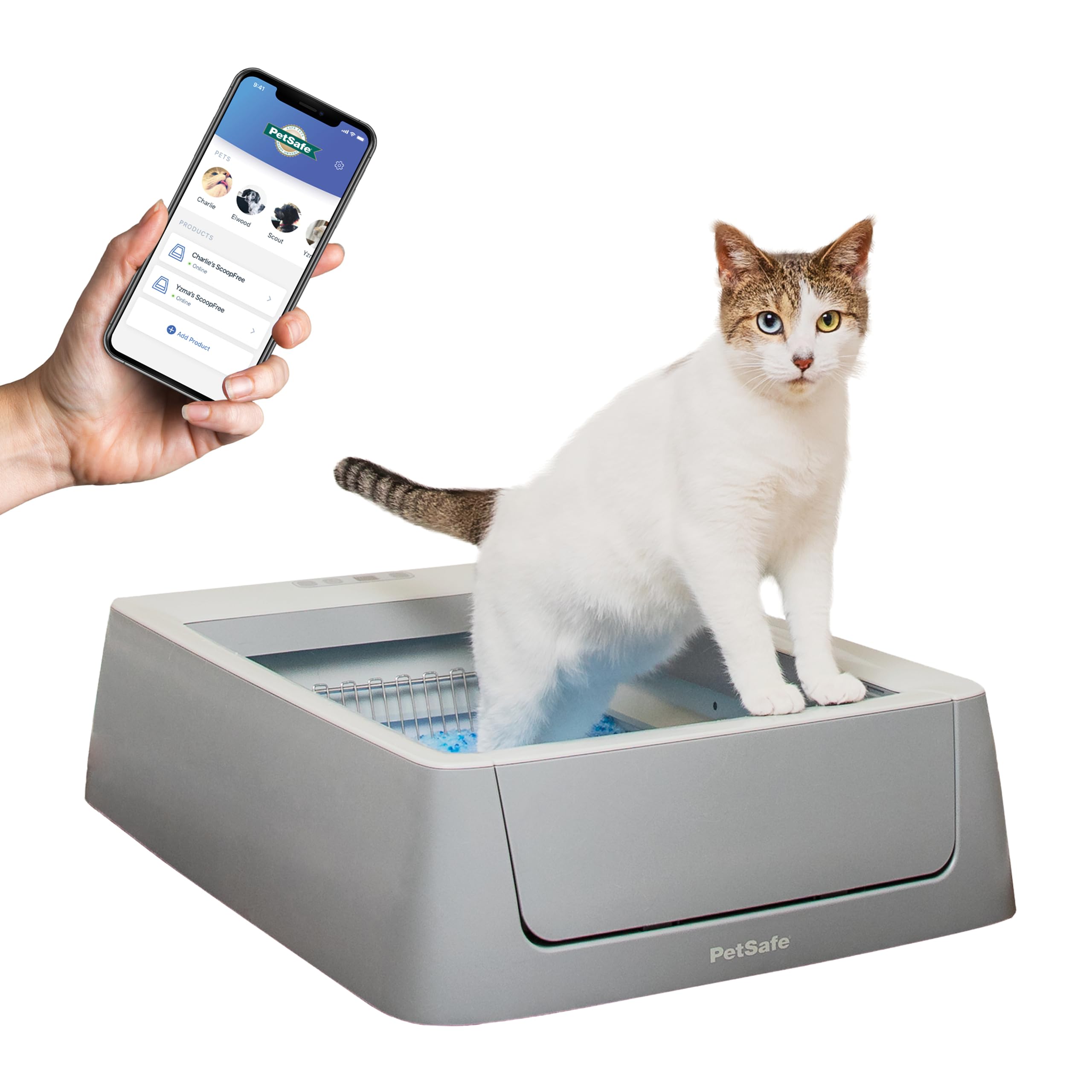 PetSafe ScoopFree Crystal Smart Self-Cleaning Automatic Litter Box - Uncovered Motion-Sensing Cat Box with Integrated Health Counter & App - Includes 1 Disposable Crystal Litter Tray