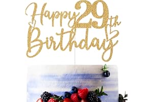 SRIBURCIO Gold Glitter Happy 29th Birthday Cake Topper, Cheers to 29 Years/29 Years Loved & Blessed, Funny 29th Birthday Party Decorations Supplies