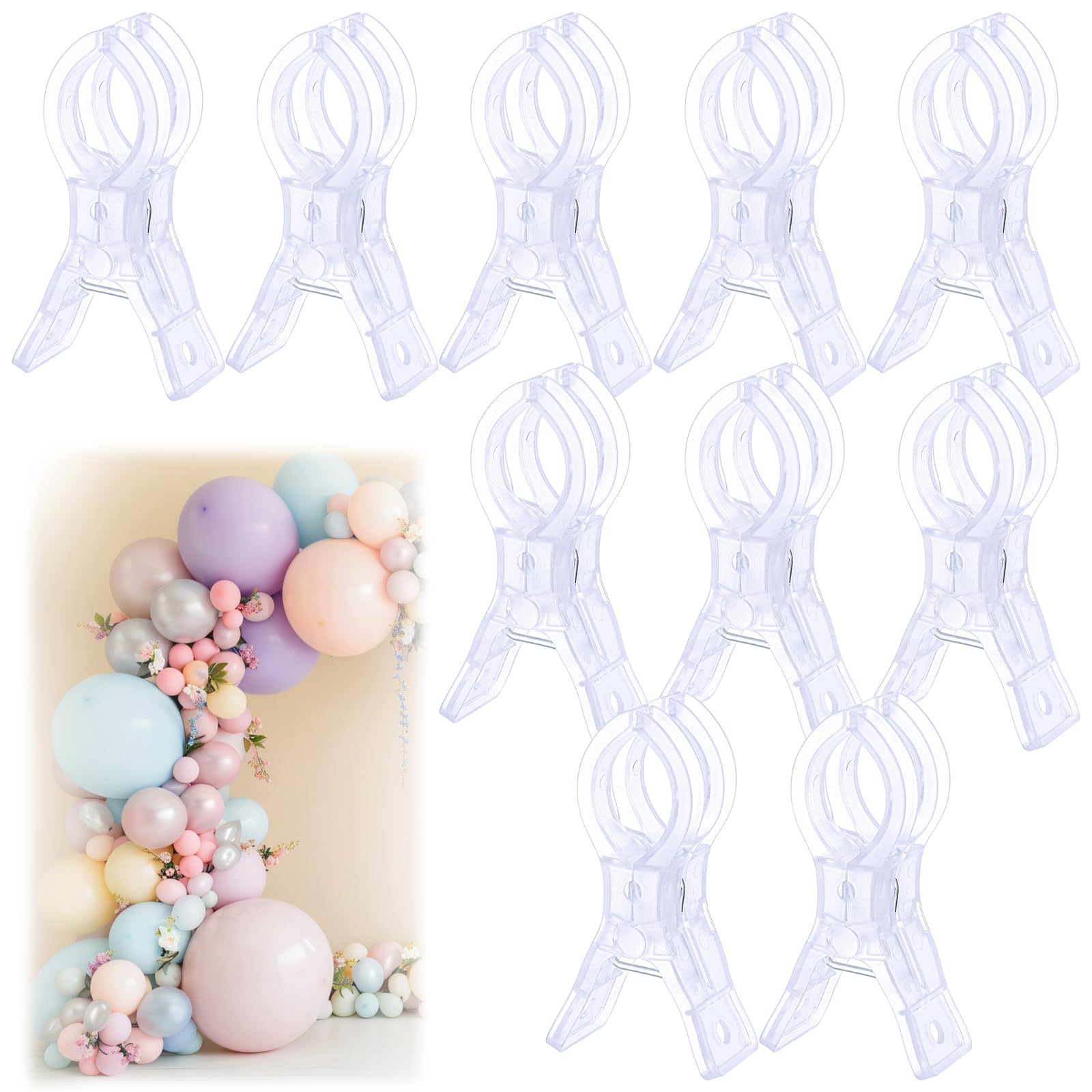 Photo 1 of 10pcs Balloon Arch Clips Transparent Large Plastic Backdrop Clips Spring Clamps 3.54inch Heavy Duty Clamps For Balloon Arch Crafts Backdrop Stand Woodworking Photography Studios