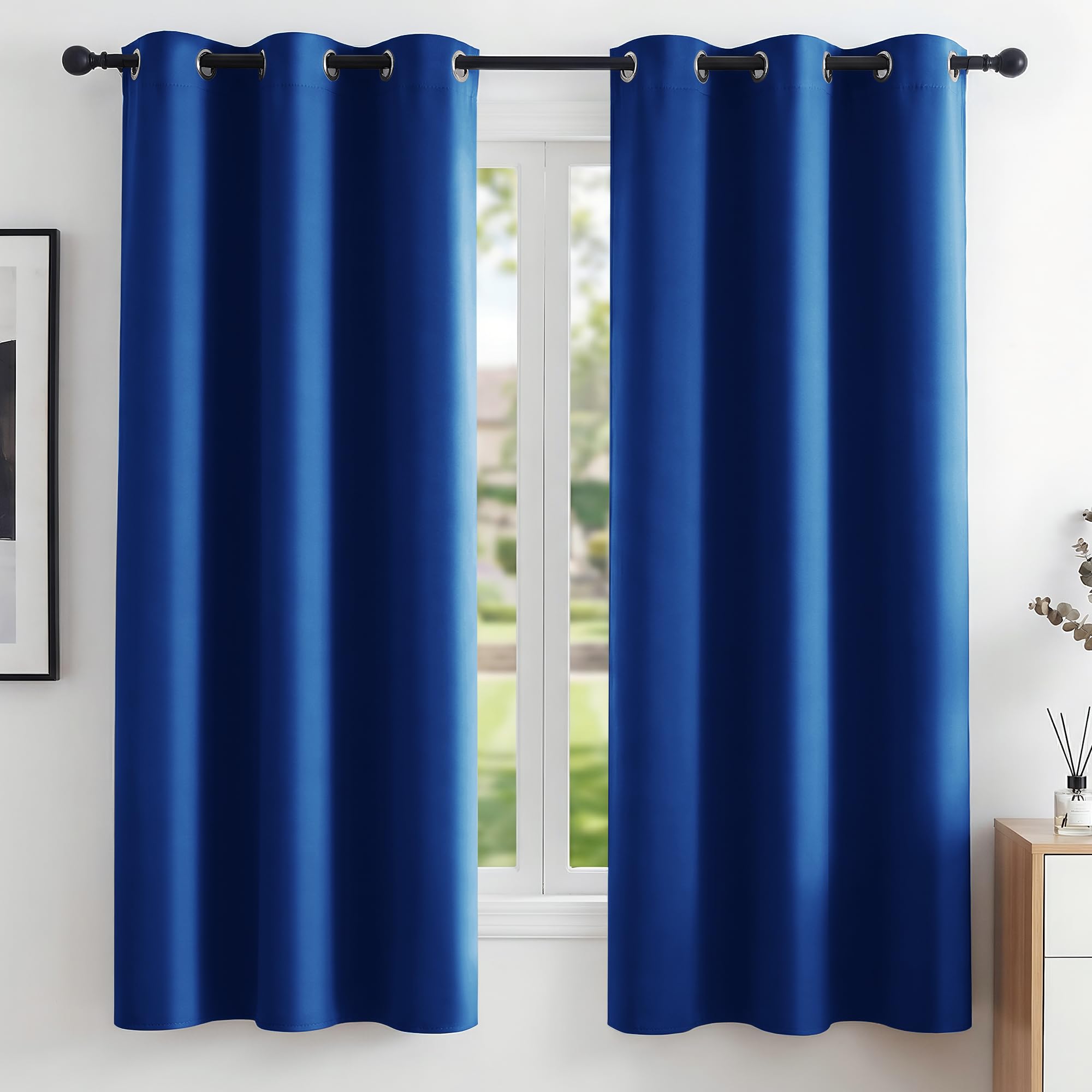 Deconovo Thermal Blackout Curtains Insulated Eyelet Curtains for Living Room Royal Blue W42 x L63 Inch One Pair