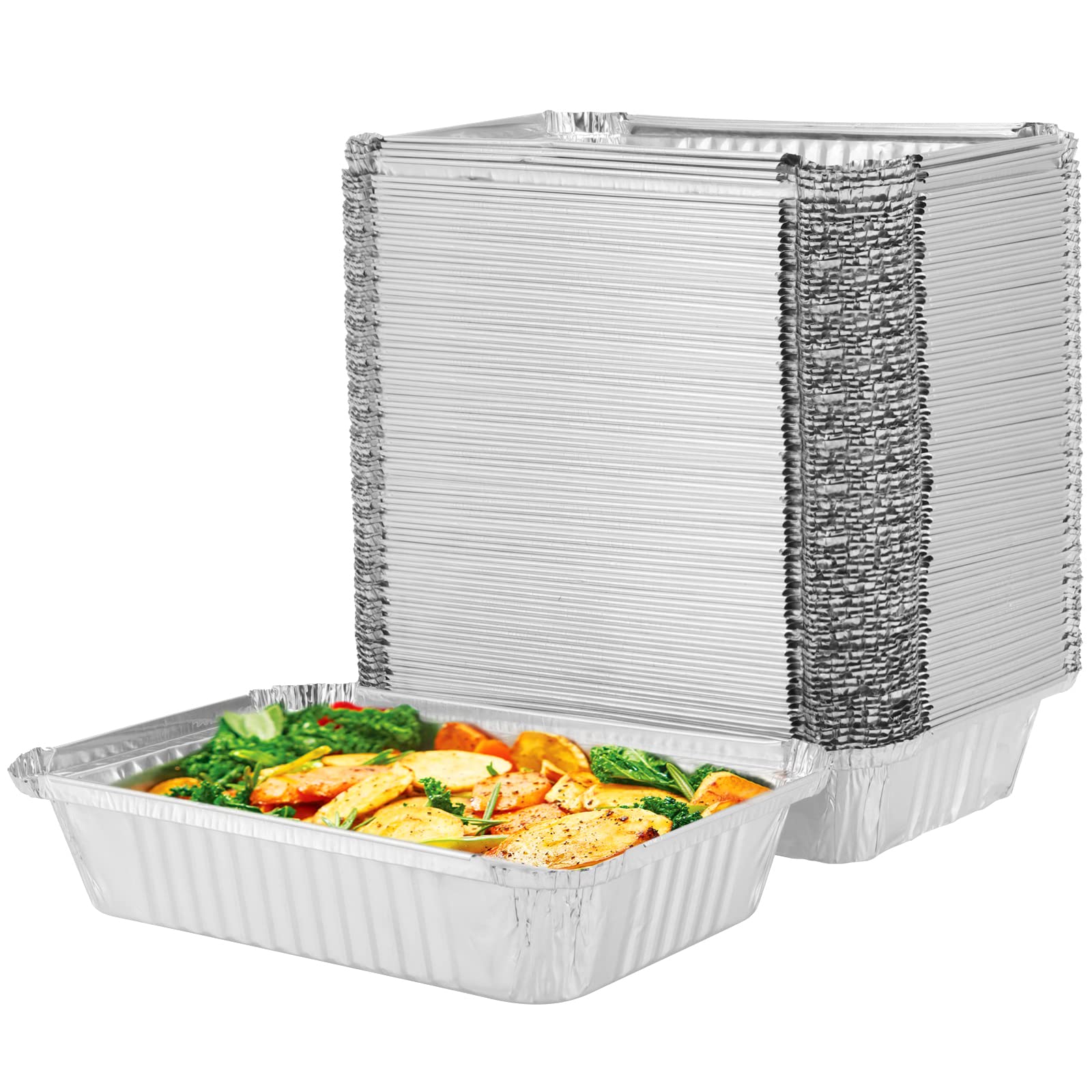 Photo 1 of FUNSUEI 50 Pack 8.27 x 5.5 Inches Aluminum Foil Pans, Large Aluminum Foil Pans, Disposable Aluminum Pans Broiler Pans Toaster Containers for Baking, Grilling, Storing,