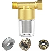 40 Micron Brass Sediment Filter, Inline Spin Down Sediment Water Filter for Washer, Washing Machine, Shower, Garden Hose, Well Water, Anti Clogging & Reusable with Pipe Sealant Tape