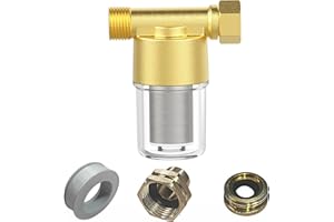 KEATHDEAR 40 Micron Brass Sediment Filter, Inline Spin Down Sediment Water Filter for Washer, Washing Machine, Shower, Garden Hose, Well Water, Anti Clogging & Reusable with Pipe Sealant Tape