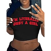 LovelyWholesale Women Graphic Crop Tops Letter Print Short Sleeve Tee Summer Sexy T Shirt