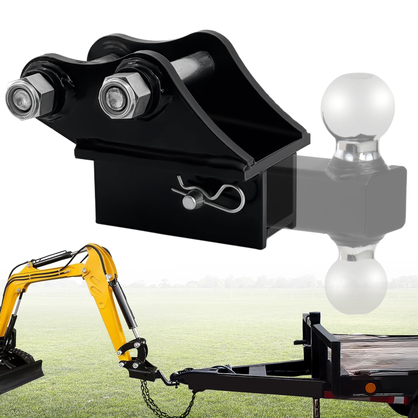 Photo 1 of Mini Excavator Trailer Hitch Receiver Attachment – Fits 0.8–1.8T Mini Excavators - Heavy-Duty Alloy Steel with Standard 2-Inch Receiver – 5,000 lbs Tongue & 20,000 lbs Trailer Capacity – Includes Pin