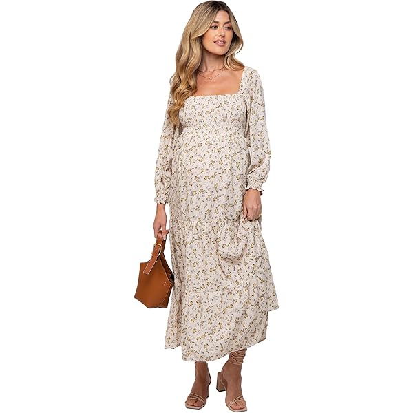 PinkBlush Cream Off Shoulder Ruffle Tiered Maternity Maxi Dress at Amazon  Women's Clothing store