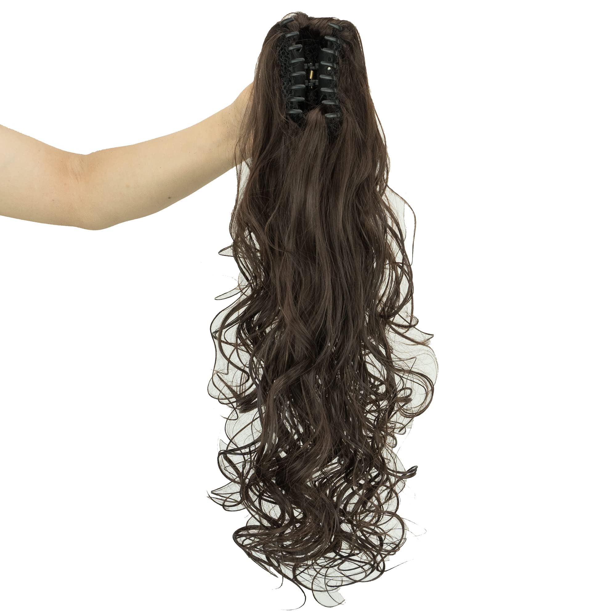 IMISSU Thick Mess Curly Jaw Claw Ponytail Hair Pieces Extensions Pony Tail Clip in Hairpiece 24 Inches (Chocolate Brown)