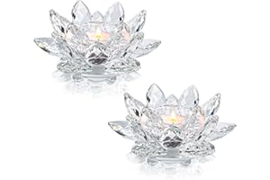 Kolnlala Crystal Lotus Flower Tealight Candle Holders/Glass Tea Light Candlestick Decor Decoration for Christmas Home Wedding Party… (Clean 2pcs)