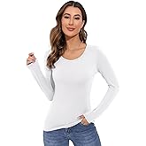 Qzzater Women's Long Sleeve T-Shirt Scoop Neck Rayon Slim Fit Stretchy Layer T Shirts Tops