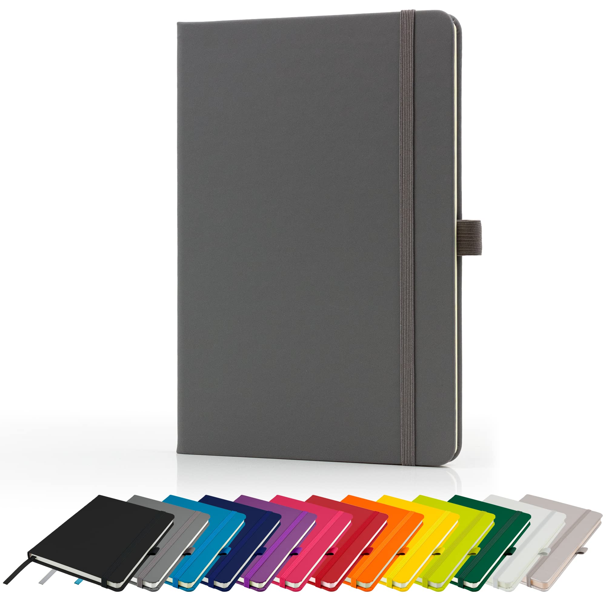 Savvy Bee Premium A5 Notebook New Lined Hardback Journal with Pen Loop,196 Page, Elastic Closure and Ribbon Marker Notepad Note Book Notes Pad (Grey)