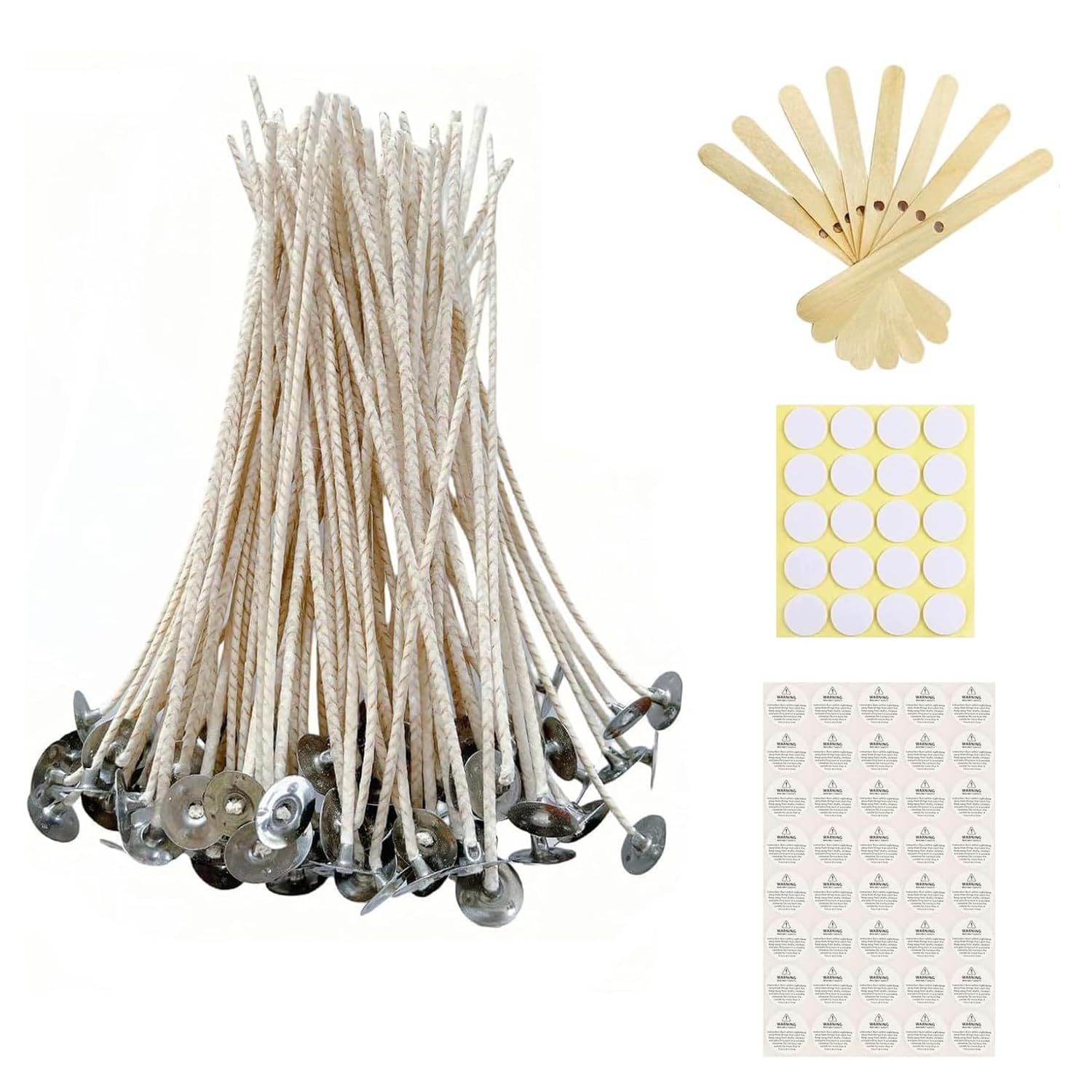 Photo 1 of 100 pcs 6" ECO Candle Wicks for Candle Making Coated with Natural Soy Wax, Low Smoke Cotton Threads Woven with Paper with 20 pcs Candles Wicks Stickers & Wicks Centering Device
