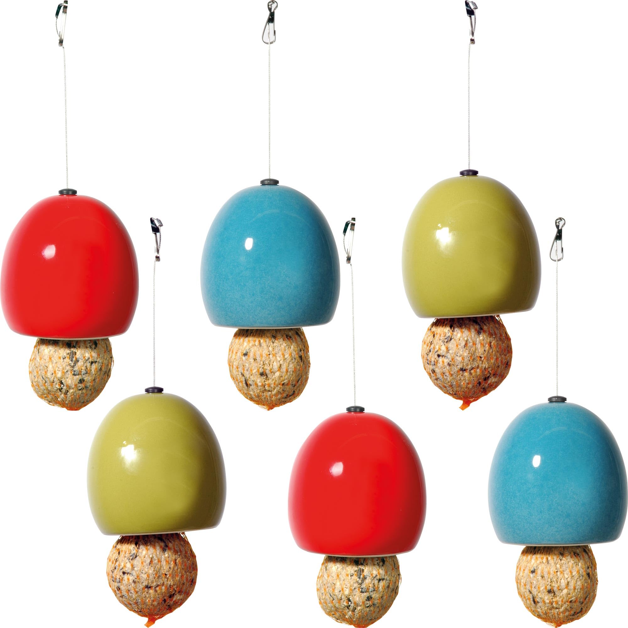 Elegant 10101e Design Fat Ball Holder Set of 6 Feeding Stations in Three Colours, Diameter 9.5 x 9.5 cm, Ceramic, Red, Green, Blue