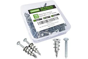CAMNWAMN #8 Zinc Metal Self-Drilling Drywall Anchors, 100pcs (50 Anchors+50 Screws) Hollow Metal Wall Anchors and Screws Kit with Cross Groove Drill Bit, 50pcs Heavy Duty Anchors 50pcs #8 x 1-1/4" Screws