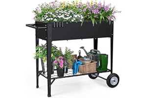 Highpro Raised Bed Garden with Wheels and Legs, Mobile Planter Box Elevated on Wheels Portable Planter Cart Outdoor Indoor for Vegetable Herbs Potted Plants Flowers