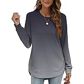 OFEEFAN Crew Neck Sweatshirts Women Tunic Tops For Women Loose Fit Curved Hem