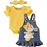 DOMOABEI Baby Girl Clothes Newborn Baby Girl Romper Ruffle Short Sleeve Cute Bear Cartoon Jeans Skirt Outfit Set 0-18 Months