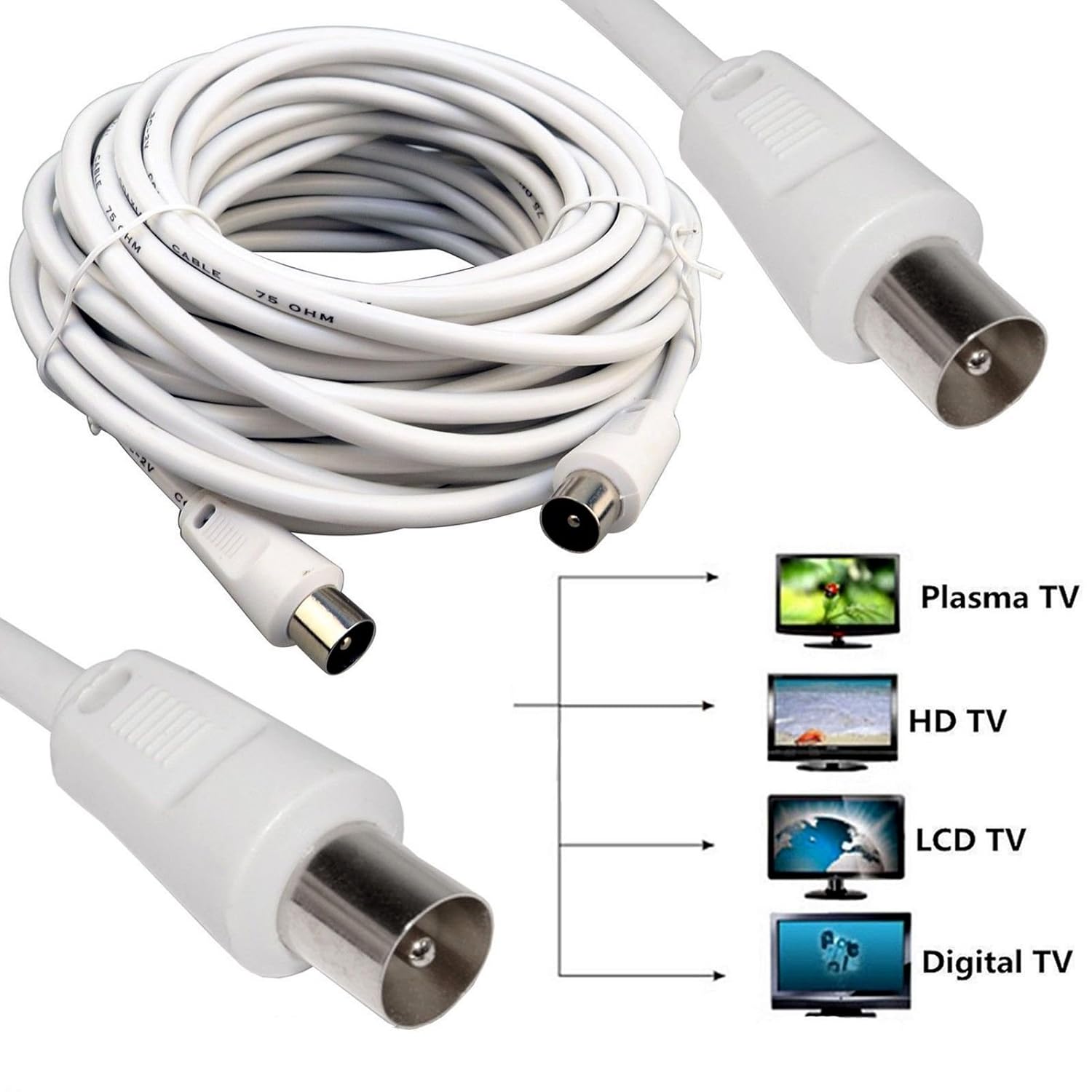 Koaxialkabel White Coaxial Coax Plug Hdtv Tele Aerial Extension Cable Lead Wire With Adapter Business Industrie Visea Com Tr