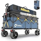 Sekey 48''L Collapsible Foldable Extended Wagon with 440lbs Weight Capacity, Heavy Duty 300L Folding Utility Garden Cart with
