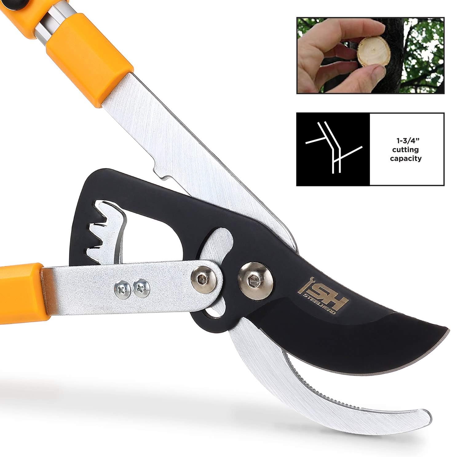 STEELHEAD Heavy-Duty 27-40" Adjustable Gear-Bypass Limb & Branch Lopper, Telescoping Extendable Handles, Ratcheting, Cuts Up to 1-3/4”, Secateurs, Shock-Absorbing, Effort-Saving, USA-Based Support : Garden & Outdoor
