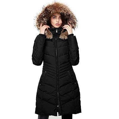 Escalier Women's Down Jacket Winter Long Parka Coat with Raccoon Fur Hooded