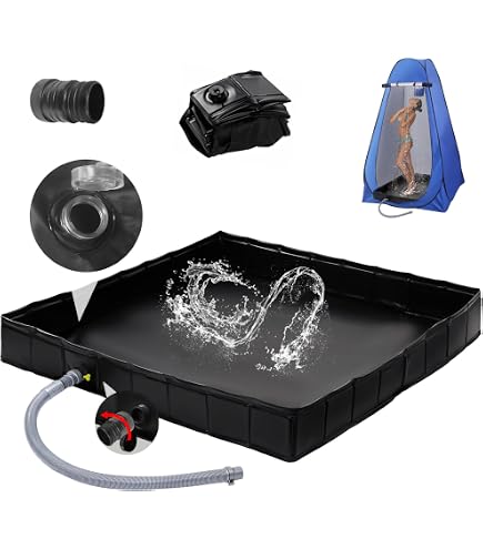 Bandeja De Ducha Plegable Para Camping - 80x80x10 Cm, Con Manguera De Drenaje De 1 Metro, Resistente Al Agua Y Fácil De Transportar