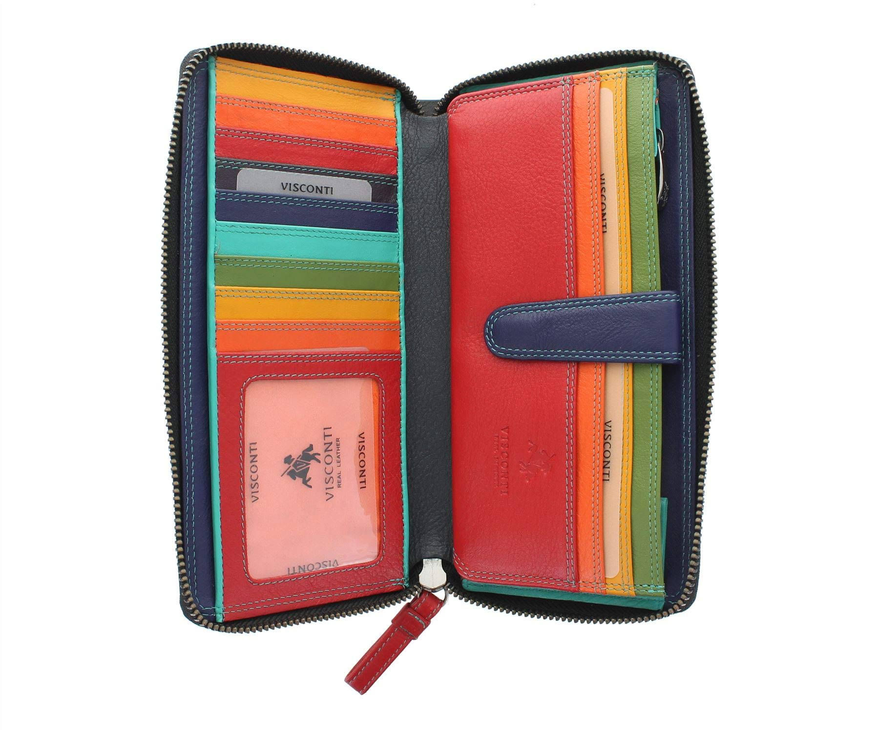 VISCONTI Leather Spectrum Collection IRIS Zip Round Purse with RFID Blocking SP33 Black/Hawaii