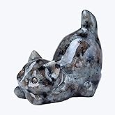 DZJXBZhu Flame Stone Cat Crystal Statue Healing Crystal Reiki Meditation Pocket Gem Guardian Sculpture Home Study Table Desk Decor Collection Gift for Loved Ones