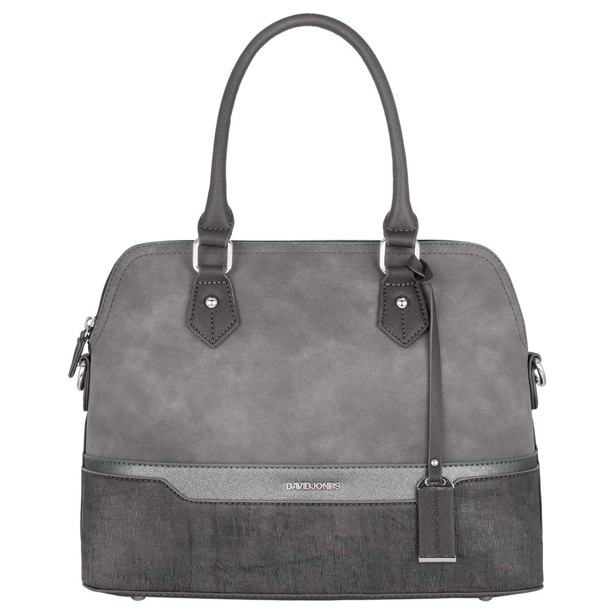 David Jones - Women's Bugatti Handbag - Multicolor Top Handle Shoulder Bag - Lady Tote Medium Size - PU Faux Leather Satchel - Elegant Crossbody Bag - Everyday Fashion Classic Designer - Grey