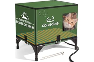 JLSAME Elevated Base Heated Cat House for Outdoor Cat in Winter, Waterproof & Insulated Feral Cat House Weatherproof Heated Cat Shelter Kitty Bed with Pet Heating Pad, Warm House for Outside Stray Barn Cat