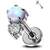 Jewseen 16g Titanium Cartilage Earrings Studs Opal Flat Back Cartilage Piercing CZ Lip Ring Conch Medusa Piercing Jewelry Piercing Jewelry Helix Tragus Piercing Nose Rings Studs