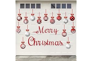 FUNNYPARS 36 Pcs Christmas Garage Door Magnets Decorations, Xmas Ball Garage Door Decorations, Merry Christmas Magnets Stickers for Refrigerator Fridge Kitchen Car Indoor Outdoor Decorations, Red Silver