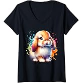 Womens Mini Lop Bunny V-Neck T-Shirt