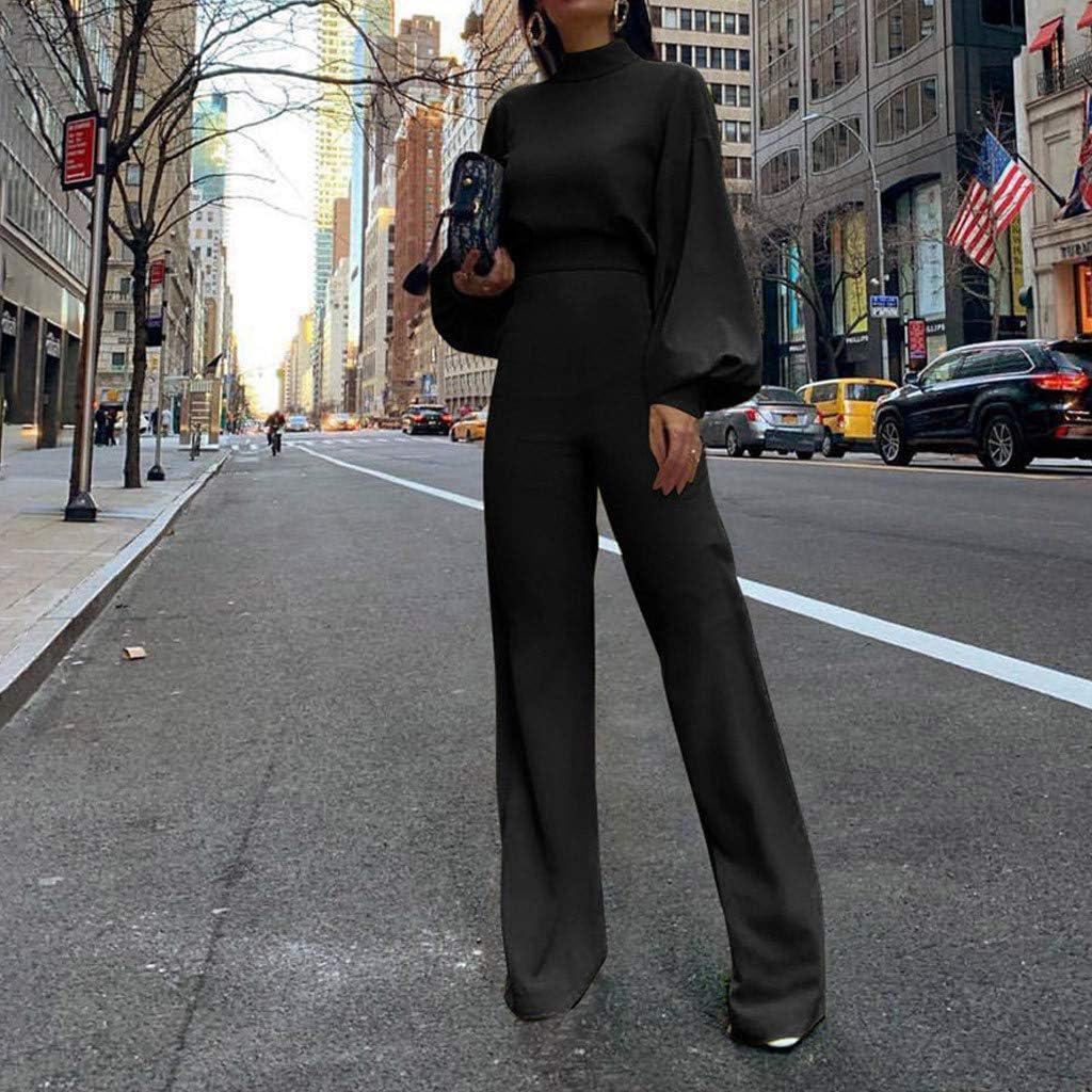 solid lantern sleeve mock neck jumpsuits